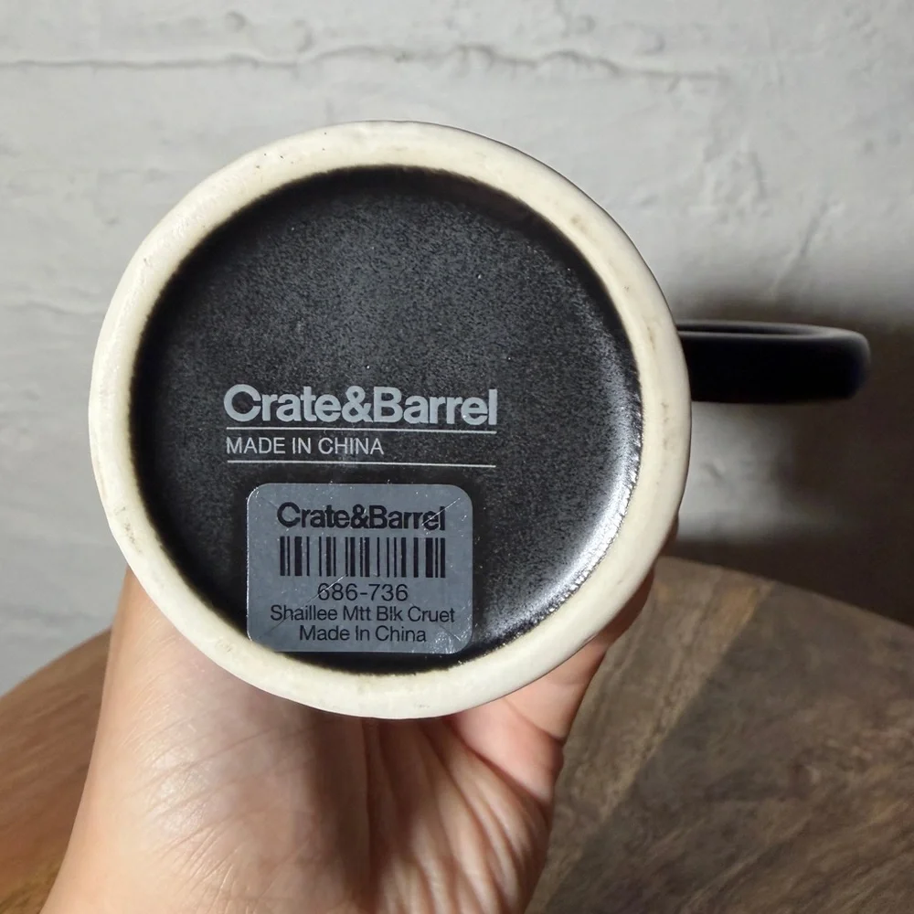Crate & Barrel Shaillee Matte Black Ceramic Cruet Vase with Cork Lid